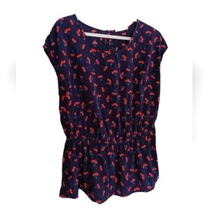 Cinched waist peplum style cherry print blouse